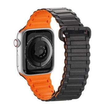 Apple Watch 1-6, SE, SE (2022) (42 / 44 mm) / Watch 7-8 (45 mm) / Watch Ultra (49 mm), szilikon pótszíj, mágneses zár, Dux Ducis Armor, fekete/narancssárga kép