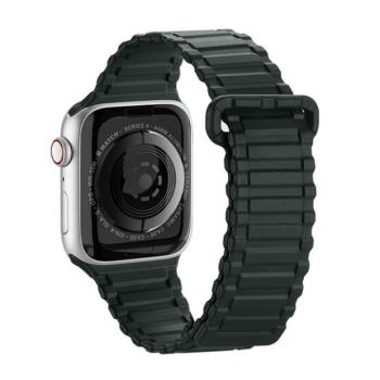 Apple Watch 1-6, SE, SE (2022) (42 / 44 mm) / Watch 7-8 (45 mm) / Watch Ultra (49 mm), szilikon pótszíj, mágneses zár, Dux Ducis Armor, sötétzöld kép