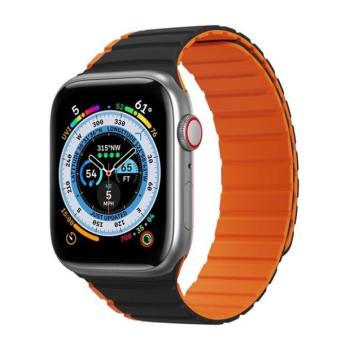 Apple Watch 1-6, SE, SE (2022) (42 / 44 mm) / Watch 7-8 (45 mm) / Watch Ultra (49 mm), szilikon pótszíj, mágneses zár, kétszínű, 3D minta, Dux Ducis LD, fekete/narancssárga kép