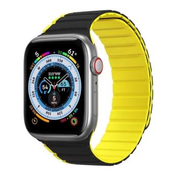 Apple Watch 1-6, SE, SE (2022) (42 / 44 mm) / Watch 7-8 (45 mm) / Watch Ultra (49 mm), szilikon pótszíj, mágneses zár, kétszínű, 3D minta, Dux Ducis LD, fekete/sárga kép