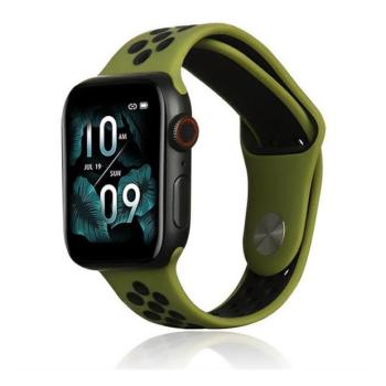 Apple Watch 1-6, SE, SE (2022) (42 / 44 mm) / Watch 7-9 (45 mm) / Watch Ultra (49 mm), szilikon pótszíj, állítható, lyukacsos, sötétzöld/fekete kép