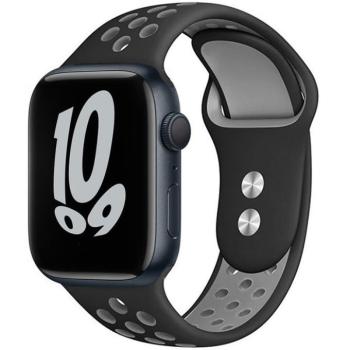Apple Watch 1-6, SE, SE (2022) (42 / 44 mm) / Watch 7-9 (45 mm) / Watch Ultra (49 mm), szilikon pótszíj, állítható, lyukacsos, TP SoftBand, fekete/szürke kép