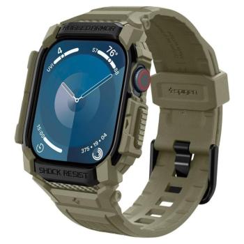 Apple Watch 10-11 (46 mm), Szilikon védőkeret, ütésálló, szíjjal, Spigen Rugged Armor Pro, sötétzöld kép