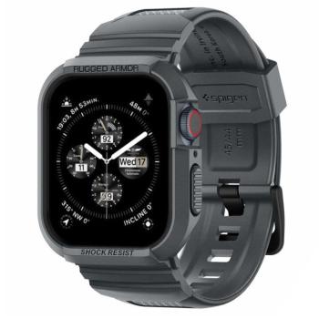 Apple Watch 4 / 5 / 6 / 7 / 8 / 9 / SE / SE 2 okosóra tok és szíj, 44mm / 45mm, TPU / szilikon, szürke, Spigen Rugged Armor Pro kép