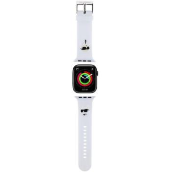 Apple Watch 4-6, SE, SE (2022) (38 / 40 mm) / Watch 7-9 (41 mm), szilikon pótszíj, állítható, napszemüveges lány és cica minta, Karl Lagerfeld 3D Choupette Head, fehér kép