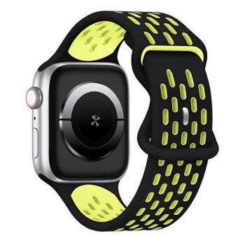 Apple Watch 4-6, SE, SE (2022) (38 / 40 mm) / Watch 7-9 (41 mm) / Watch 10 (42 mm), szilikon pótszíj, légáteresztő, lyukacsos, ovális lyukas, kétszínű, fekete/sárga kép