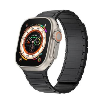Apple Watch 4-6, SE, SE (2022) (38 / 40 mm) / Watch 7-9 (41 mm) / Watch 10 (42 mm), szilikon pótszíj, mágneses zár, kétszínű, 3D minta, fekete/fekete kép