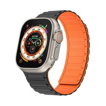 Apple Watch 4-6, SE, SE (2022) (38 / 40 mm) / Watch 7-9 (41 mm) / Watch 10 (42 mm), szilikon pótszíj, mágneses zár, kétszínű, 3D minta, fekete/narancssárga kép