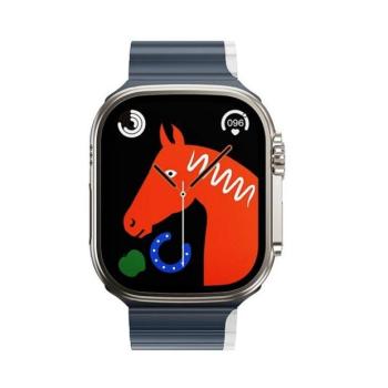 Apple Watch 4-6, SE, SE (2022) (38 / 40 mm) / Watch 7-9 (41 mm) / Watch 10 (42 mm), szilikon pótszíj, mágneses zár, kétszínű, 3D minta, Hoco AS102, sötétkék/fehér kép