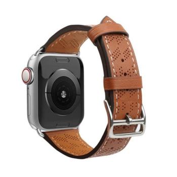 Apple Watch 4-6, SE, SE (2022) (38 / 40 mm) / Watch 7-9 (41 mm) / Watch 10 (42 mm), valódi bőr pótszíj, állítható, lyukacsos, barna kép