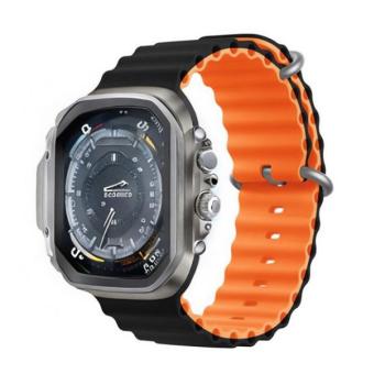 Apple Watch 4-6, SE, SE (2022) (42 / 44 mm) / Watch 7-9 (45 mm) / Watch 10 (46 mm) / Watch Ultra 1-2 (49 mm), szilikon pótszíj, állítható, hullámos kialakítás, kétszínű, Devia Sport6, fekete/narancssárga kép