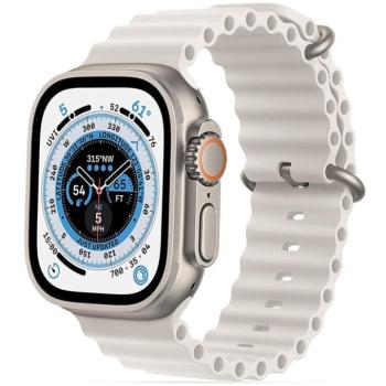 Apple Watch 4-6, SE, SE (2022) (42 / 44 mm) / Watch 7-9 (45 mm) / Watch 10 (46 mm) / Watch Ultra 1-2 (49 mm), szilikon pótszíj, állítható, hullámos kialakítás, TP IconBand Pro, fehér kép