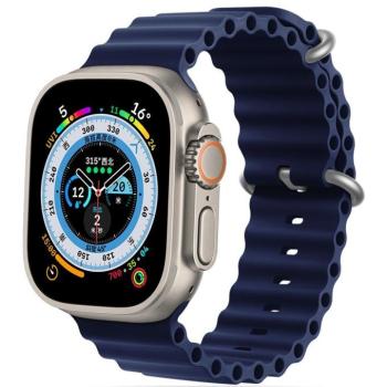 Apple Watch 4-6, SE, SE (2022) (42 / 44 mm) / Watch 7-9 (45 mm) / Watch 10 (46 mm) / Watch Ultra 1-2 (49 mm), szilikon pótszíj, állítható, hullámos kialakítás, TP IconBand Pro, sötétkék kép