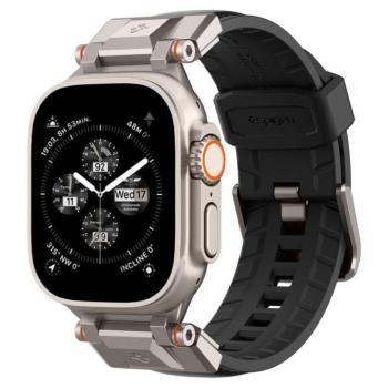 Apple Watch 4-6, SE, SE (2022) (42 / 44 mm) / Watch 7-9 (45 mm) / Watch 10 (46 mm) / Watch Ultra 1-2 (49 mm), szilikon pótszíj, fém csatlakozással, bőrhatású, Spigen DuraPro Armor PU, fekete kép