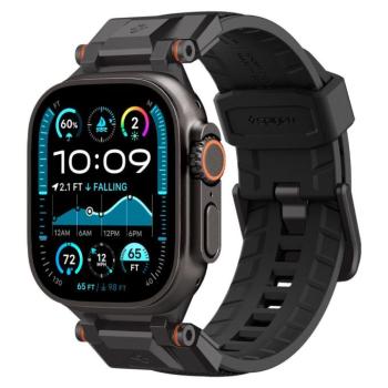 Apple Watch 4-6, SE, SE (2022) (42 / 44 mm) / Watch 7-9 (45 mm) / Watch 10 (46 mm) / Watch Ultra 1-2 (49 mm), szilikon pótszíj, fém csatlakozással, Spigen DuraPro Armor Black Edition, fekete kép