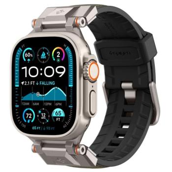 Apple Watch 4-6, SE, SE (2022) (42 / 44 mm) / Watch 7-9 (45 mm) / Watch 10 (46 mm) / Watch Ultra 1-2 (49 mm), szilikon pótszíj, fém csatlakozással, Spigen DuraPro Armor, sötétzöld kép