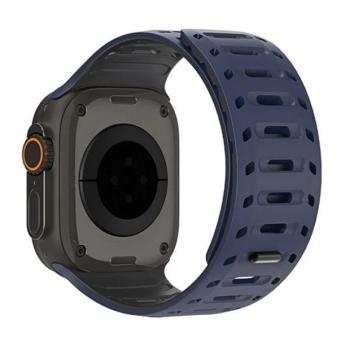 Apple Watch 4-6, SE, SE (2022) (42 / 44 mm) / Watch 7-9 (45 mm) / Watch 10 (46 mm) / Watch Ultra 1-2 (49 mm), szilikon pótszíj, légáteresztő, lyukacsos, mágneses zár, Dux Ducis CS, fekete/sötétkék kép
