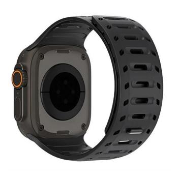 Apple Watch 4-6, SE, SE (2022) (42 / 44 mm) / Watch 7-9 (45 mm) / Watch 10 (46 mm) / Watch Ultra 1-2 (49 mm), szilikon pótszíj, légáteresztő, lyukacsos, mágneses zár, Dux Ducis CS, fekete kép