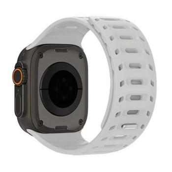 Apple Watch 4-6, SE, SE (2022) (42 / 44 mm) / Watch 7-9 (45 mm) / Watch 10 (46 mm) / Watch Ultra 1-2 (49 mm), szilikon pótszíj, légáteresztő, lyukacsos, mágneses zár, Dux Ducis CS, szürke kép