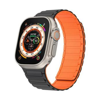 Apple Watch 4-6, SE, SE (2022) (42 / 44 mm) / Watch 7-9 (45 mm) / Watch 10 (46 mm) / Watch Ultra 1-2 (49 mm), szilikon pótszíj, mágneses zár, kétszínű, 3D minta, fekete/narancssárga kép