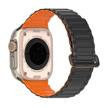 Apple Watch 4-6, SE, SE (2022) (42 / 44 mm) / Watch 7-9 (45 mm) / Watch 10 (46 mm) / Watch Ultra 1-2 (49 mm), szilikon pótszíj, mágneses zár, kétszínű, Dux Ducis KJ, fekete/narancssárga kép