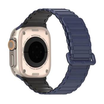Apple Watch 4-6, SE, SE (2022) (42 / 44 mm) / Watch 7-9 (45 mm) / Watch 10 (46 mm) / Watch Ultra 1-2 (49 mm), szilikon pótszíj, mágneses zár, kétszínű, Dux Ducis KJ, sötétkék/fekete kép