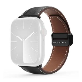 Apple Watch 4-6, SE, SE (2022) (42 / 44 mm) / Watch 7-9 (45 mm) / Watch 10 (46 mm) / Watch Ultra 1-2 (49 mm), valódi bőr pótszíj, állítható, mágneses zár, Dux Ducis YA, fekete kép