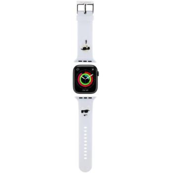 Apple Watch 4-6, SE, SE (2022) (42 / 44 mm) / Watch 7-9 (45 mm) / Watch Ultra 1-2 (49 mm), szilikon pótszíj, állítható, napszemüveges lány és cica minta, Karl Lagerfeld 3D Choupette Head, fehér kép