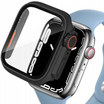 Apple Watch 4-6, SE, SE (2022) (44 mm), Műanyag védőkeret, kijelzővédő üveggel, szíj nélkül, TP Defense360, fekete/narancs kép