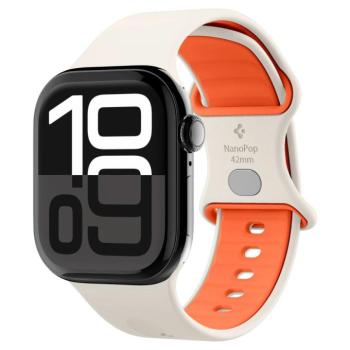 Apple Watch 4-6, SE, SE (2022), SE (2025) (38 / 40 mm) / Watch 7-9 (41 mm) / Watch 10-11 (42 mm), szilikon pótszíj, állítható, Spigen Nano Pop, bézs/narancs kép