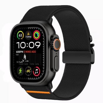 Apple Watch 4-6, SE, SE (2022), SE (2025) (42 / 44 mm) / Watch 7-9 (45 mm) / Watch 10-11 (46 mm) / Watch Ultra 1-3 (49 mm), textíl pótszíj, nylon, állítható, TP Nylon Clasp, fekete kép