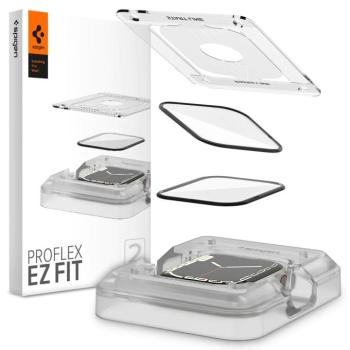 Apple Watch 7 (41mm), Kijelzővédő fólia, ütésálló fólia (az íves részre is!), Tempered Glass (edzett üveg), Spigen Pro Ez Fit, fekete, 2 db / csomag kép