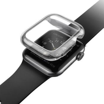 Apple Watch 7-8 (41mm), Szilikon védőkeret, 4H képernyővédő fóliával, szíj nélkül, közepesen ütésálló, Uniq Garde Hybrid, átlátszó kép