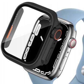 Apple Watch 7-9 (45mm), Műanyag védőkeret, kijelzővédő üveggel, szíj nélkül, TP Defense360, fekete/narancs kép