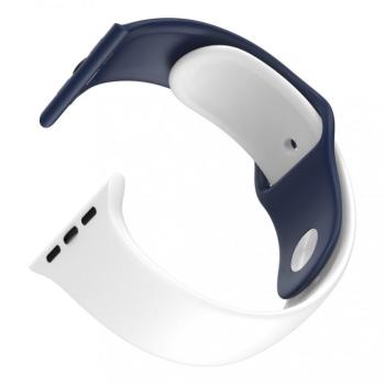 Apple Watch okosóra szilikon szíj, 42/44mm, M/L méret, fehér + sötétkék, Dotfes S03 kép