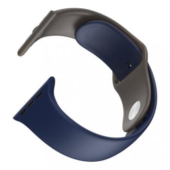 Apple Watch okosóra szilikon szíj, 42/44mm, M/L méret, sötétkék + barna, Dotfes S03 kép