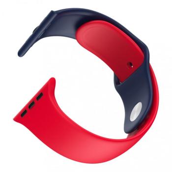 Apple Watch okosóra szilikon szíj, 42/44mm, M/L méret, sötétkék + piros, Dotfes S03 kép