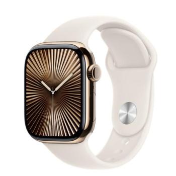 Apple Watch S10 Cellular arany titántok, csillagfény sportszíjjal, 42mm, S/M kép
