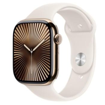 Apple Watch S10 Cellular arany titántok, csillagfény sportszíjjal, 46mm, M/L kép