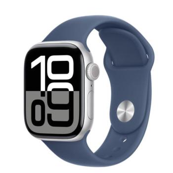 Apple Watch S10 Cellular ezüst alumíniumtok, Denim Sport szíjjal, 42mm, M/L kép