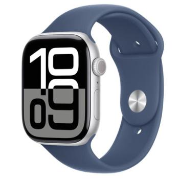 Apple Watch S10 GPS ezüst alumíniumtok, Denim Sport szíjjal, 46mm, M/L kép