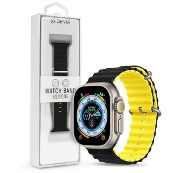 Apple Watch szilikon sport szíj - Deluxe Series Sport6 Silicone Two-tone Watch Band - 42/44/45/49 mm - fekete/sárga kép