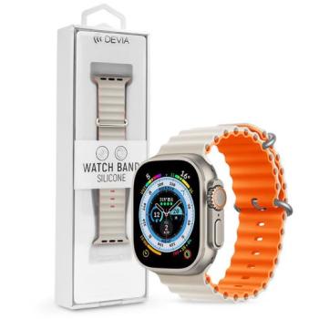 Apple Watch szilikon sport szíj - Deluxe Series Sport6 Silicone Two-tone Watch Band - 42/44/45/49 mm - starlight/orange kép