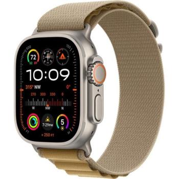 Apple Watch Ultra 2 GPS + Cellular, 49 mm, natúr titántok, drapp alpesi szíj, M kép