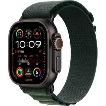 Apple Watch Ultra 2 GPS + Cellular, 49mm, fekete titántok, sötétzöld Alpesi szíj, M kép