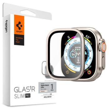 Apple Watch Ultra (49 mm), Kijelzővédő fólia, ütésálló fólia (az íves részre is!), Tempered Glass (edzett üveg), Spigen Glastr Slim Pro, titánium kép