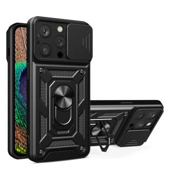 Armor Camshield tok állvánnyal és kameravédővel iPhone 15 Pro Max hibrid Armor Camshield tok - fekete kép