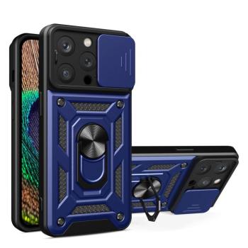 Armor Camshield tok állvánnyal és kameravédővel iPhone 15 Pro Max hibrid Armor Camshield tok - Kék kép