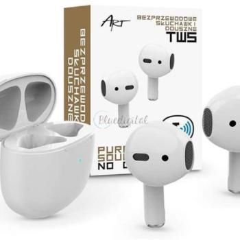 ART Bluetooth sztereó TWS headset v5.0 + töltőtok - ART Pure AP-TW-B1 Wireless Headset - fehér kép
