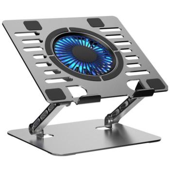 ART P12 állítható / összecsukható asztali notebook / laptop tartó, USB-A, aluminium, LED, ezüst kép